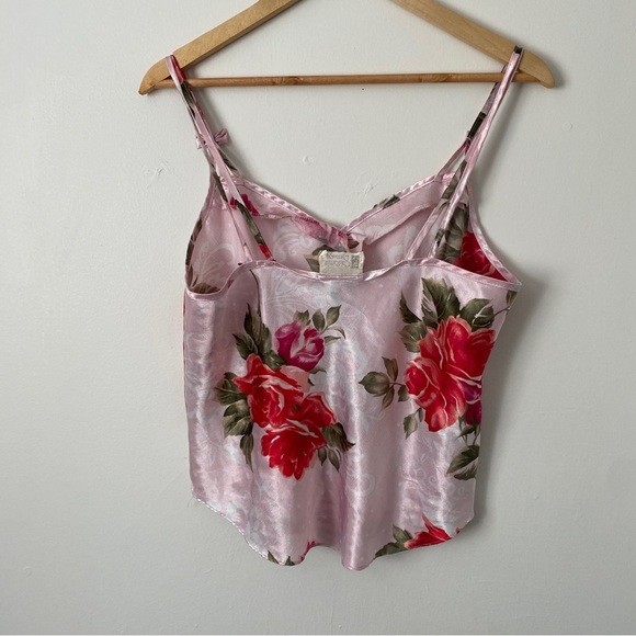 Vintage California Dynasty 90s Satin Floral Pink Camisole Cami Top USA Made Sz L - Picture 3 of 5